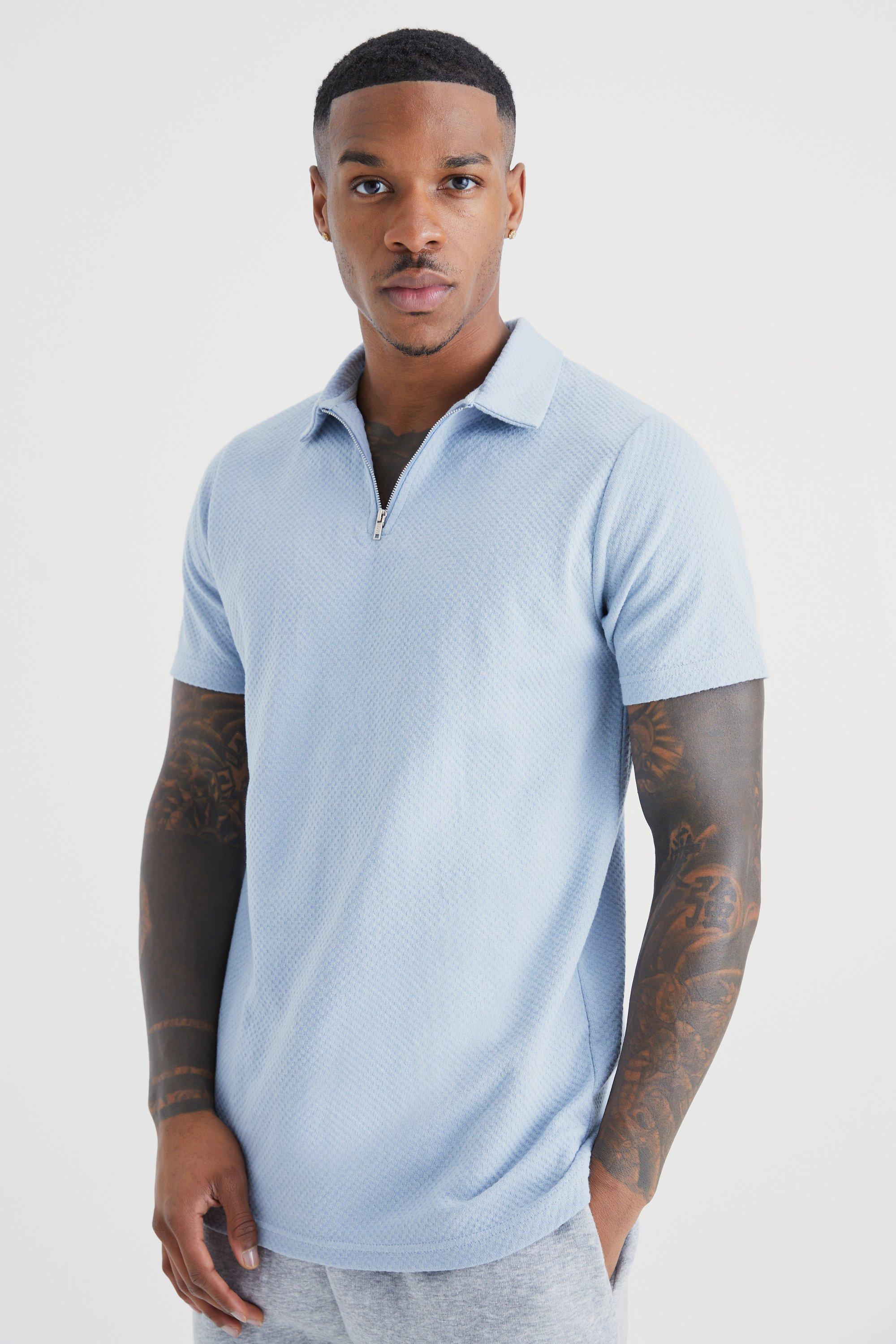 Slim Textured Jacquard Polo | boohooMAN USA